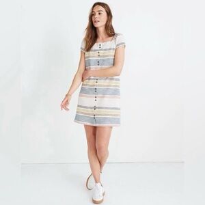 Madewell Pastel Striped Button-Front Mini Dress in Blue, Pink & Yellow
